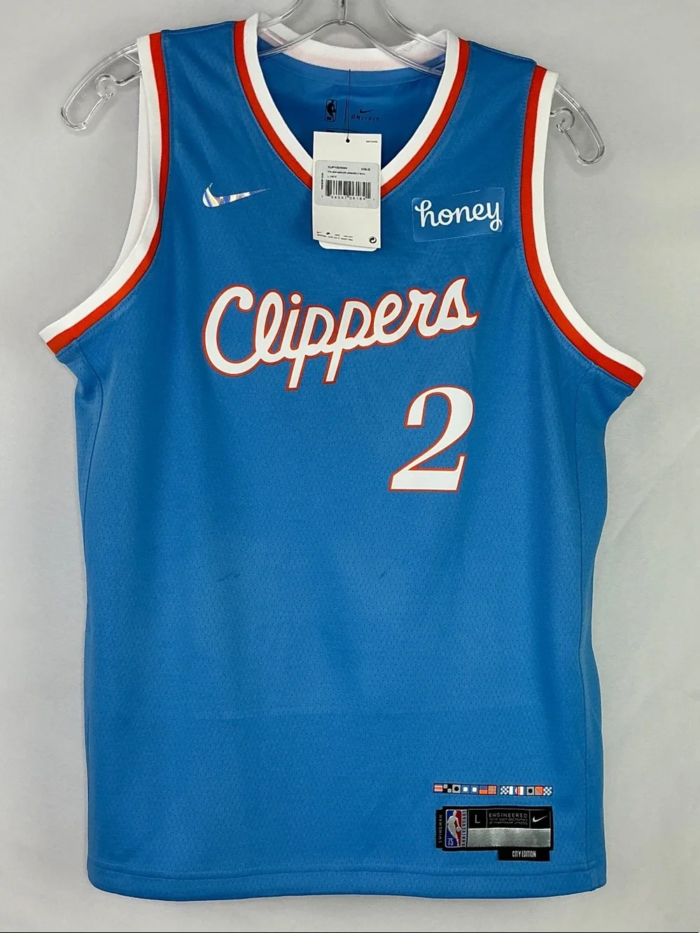 Nike LA Clippers Leonard #2 Basketball Jersey Blue, Orange & White Youth Size L